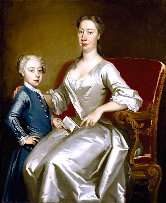 Elizabeth Phelips, Mrs Edward Phelips IV, and Her Son Edward Phelips V, vintage artwork by Attributed to Bartholomew Dandridge, 12x8" (A4) Poster