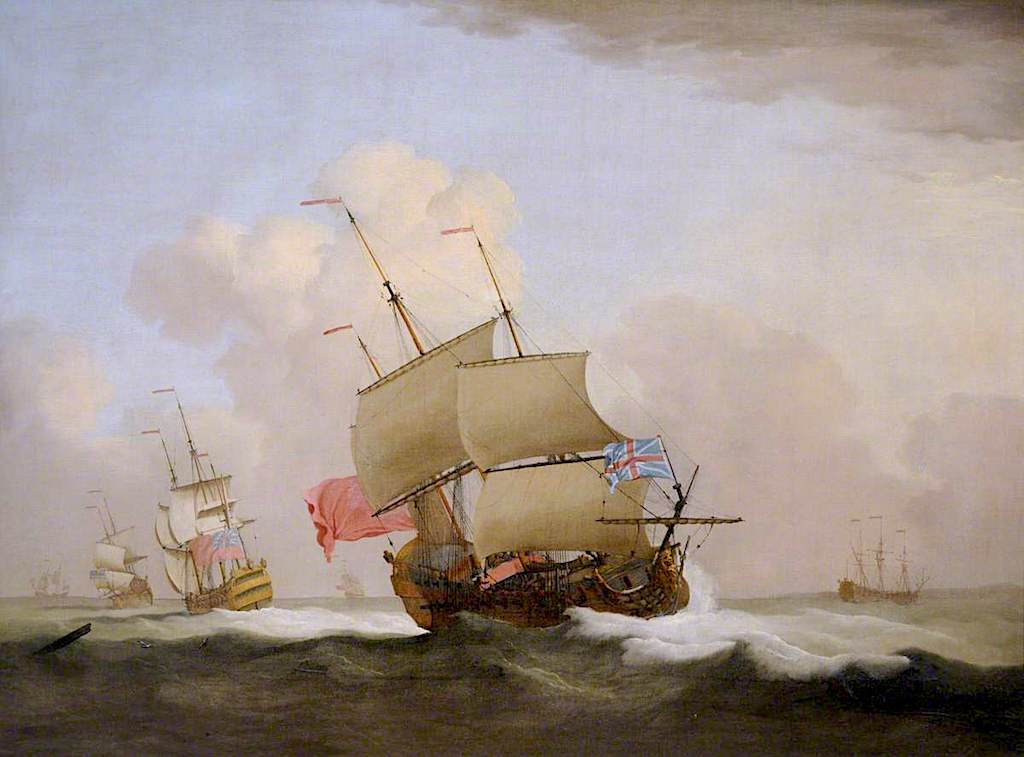 Man o' War at Sea, HMS 'Lion' and Others, vintage artwork by Peter Monamy, 12x8" (A4) Poster