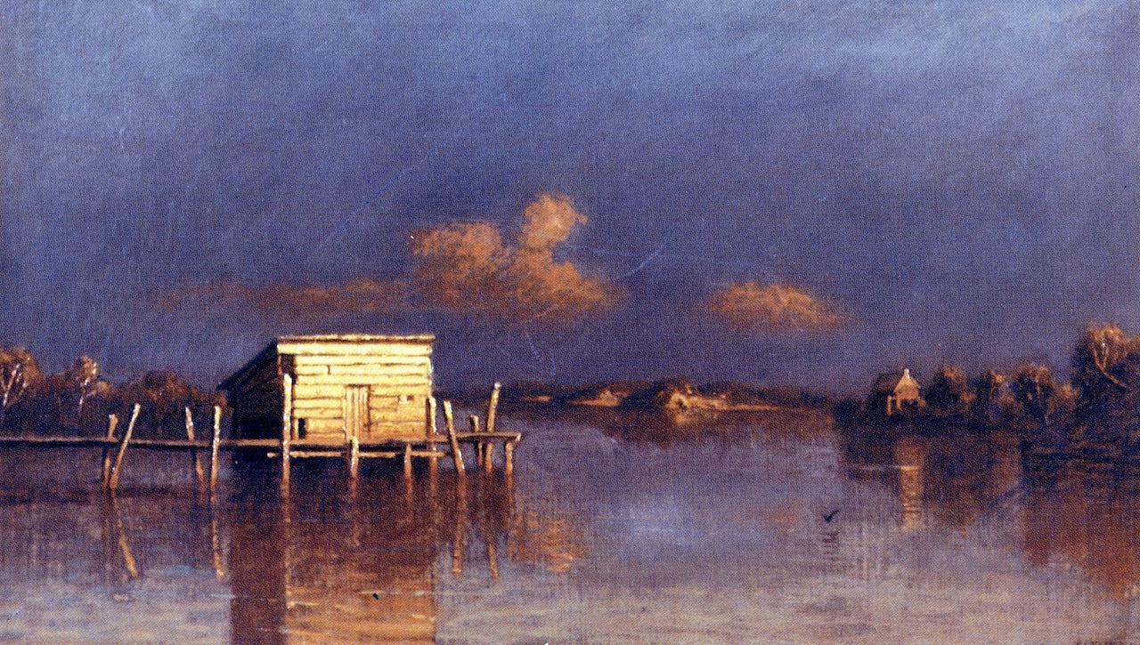 LIght Falls on the Wharf, vintage artwork by William Marple, 12x8" (A4) Poster