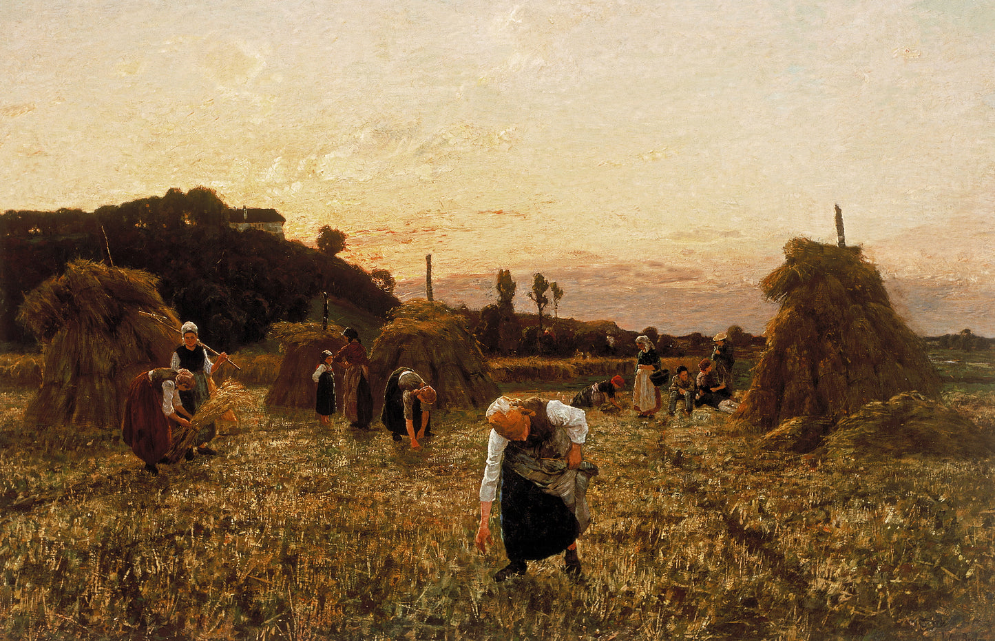 Gleaners at sunset, vintage artwork by Jules-Adolphe Breton, 12x8" (A4) Poster