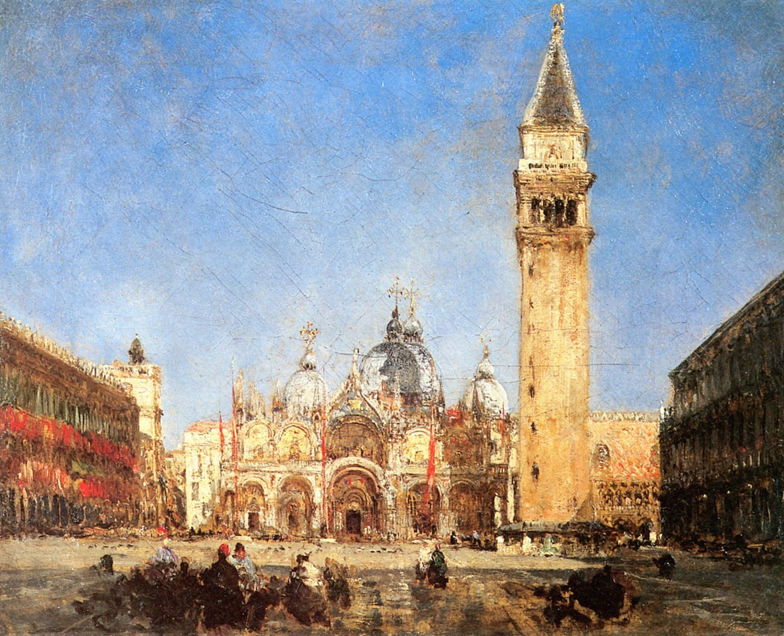 Venise, place Saint-Marc, vintage artwork by Felix-Francois-Georges-Philbert Ziem, 12x8" (A4) Poster