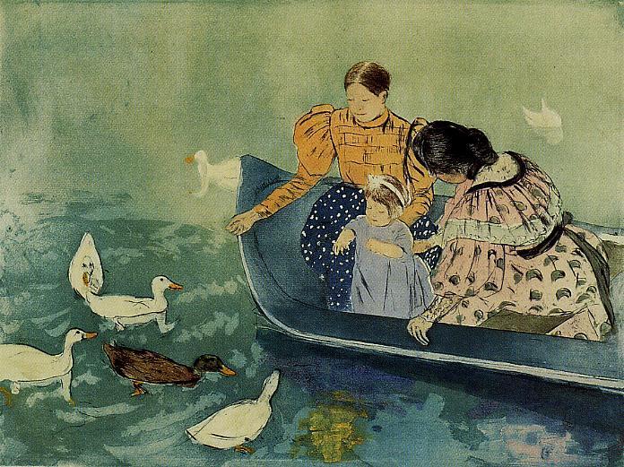 Feeding the Ducks, vintage artwork by Mary Cassatt, 12x8" (A4) Poster