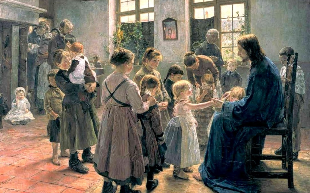Let the children come, vintage artwork by Fritz von Uhde, 12x8" (A4) Poster