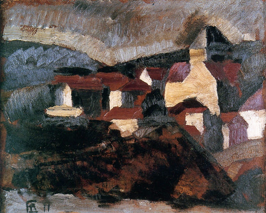 Houses at La Ferte-sous-Juarre, vintage artwork by Roger de la Fresnaye, 12x8" (A4) Poster