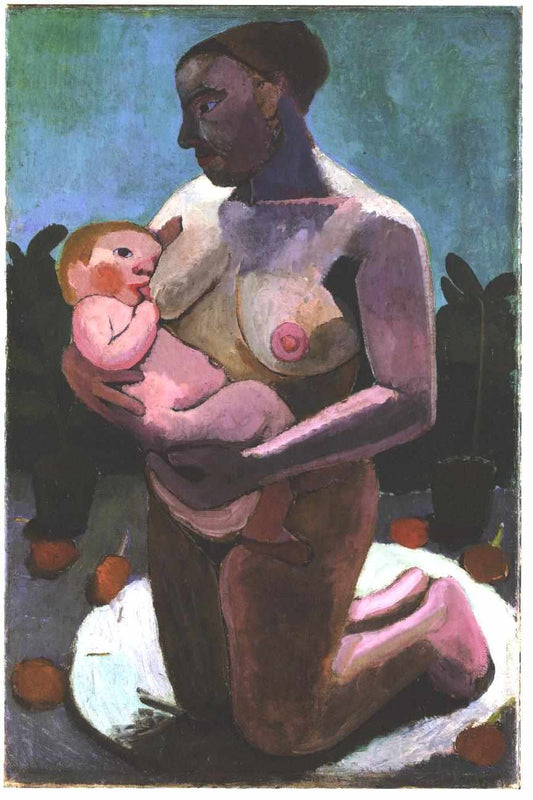 Kneeling breast feeding mother, vintage artwork by Paula Modersohn-Becker, 12x8" (A4) Poster