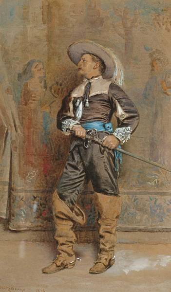 A Cavalier, vintage artwork by George Goodwin Kilburne, 12x8" (A4) Poster