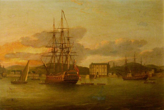 The Essex East Indiaman, Refitted and at Anchor in Bombay Harbour, vintage artwork by Thomas Luny, 12x8" (A4) Poster