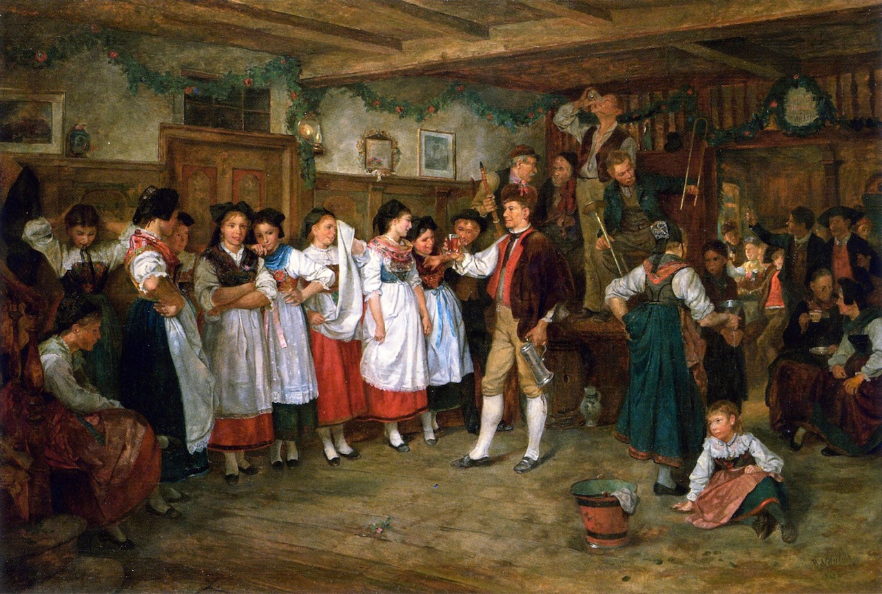 Dancing Break at an Alsatian Wedding, vintage artwork by Benjamin Vautier, 12x8" (A4) Poster