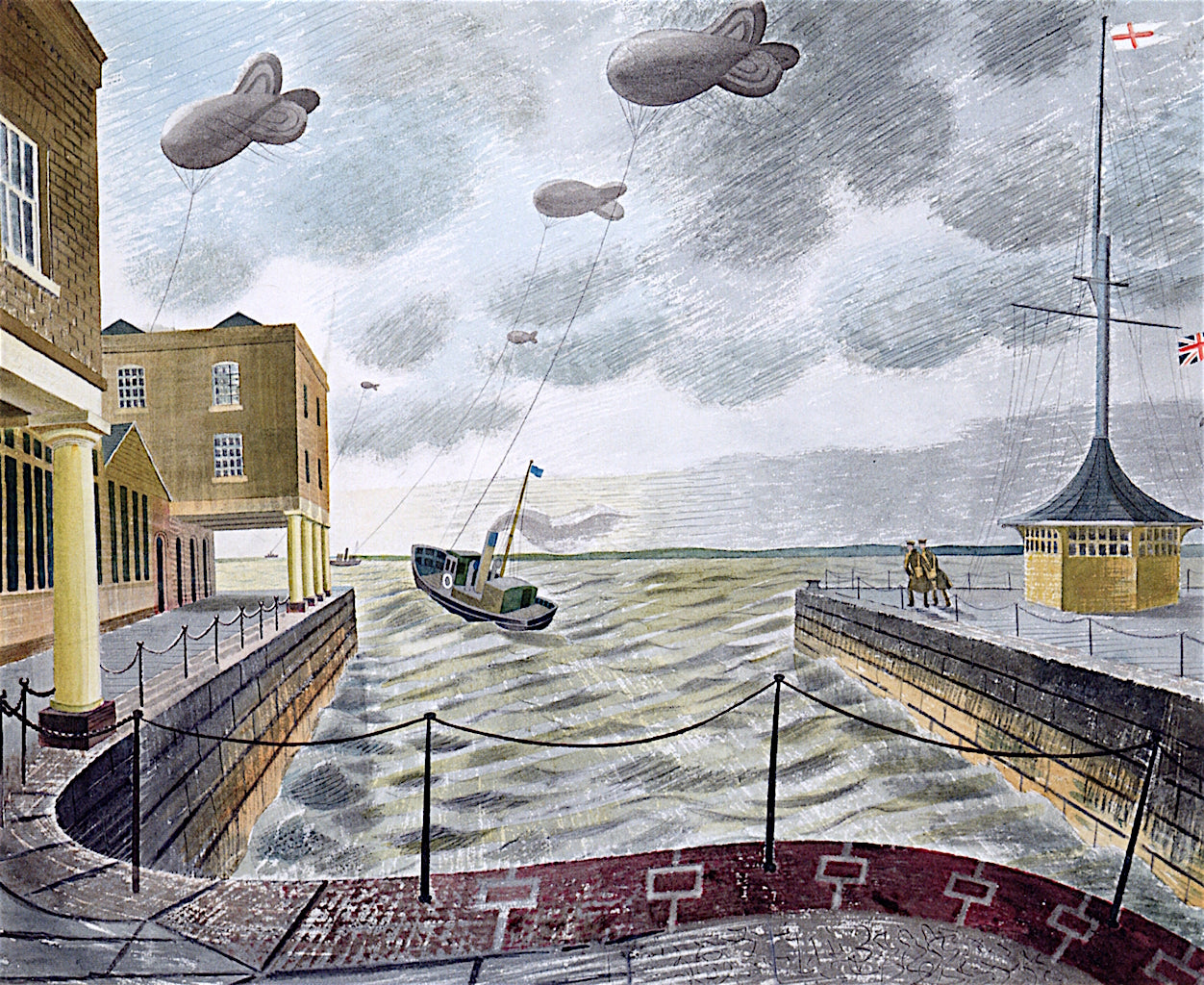 Barrage Balloons outside a British Port by Eric Ravilious,16x12(A3) Poster