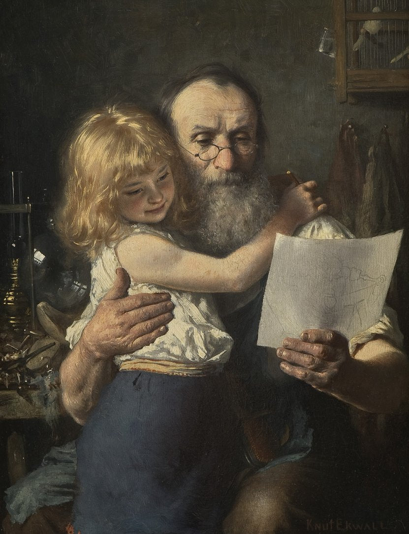 Skomaker med sitt barenbarn, vintage artwork by Knut Ekwall, 12x8" (A4) Poster