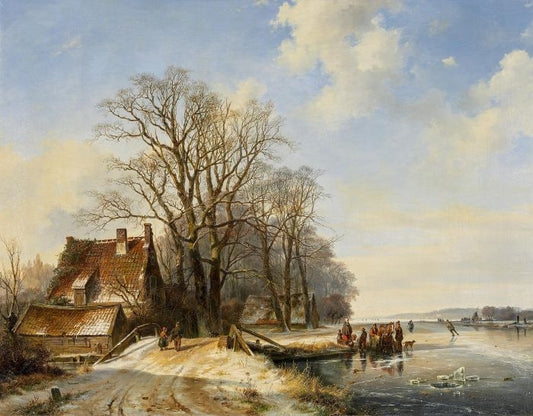 Winterscape with Ice Skaters, vintage artwork by Frans Arnold Breuhaus de Groot, 12x8" (A4) Poster