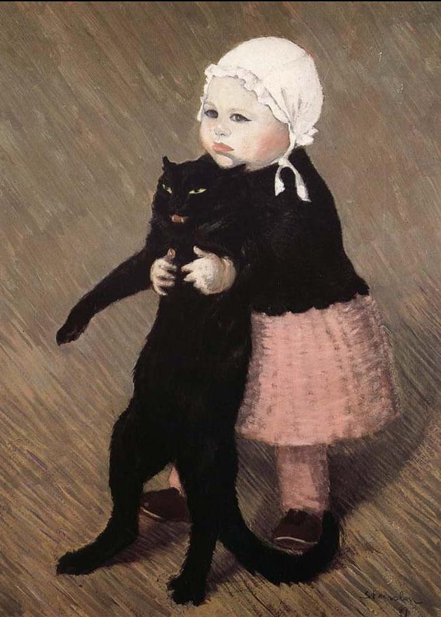 Girl with Cat, vintage artwork by Theophile-Alexandre Steinlen, 12x8" (A4) Poster