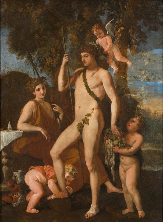 Bacchus and Apollo, vintage artwork by Nicolas Poussin, 12x8" (A4) Poster