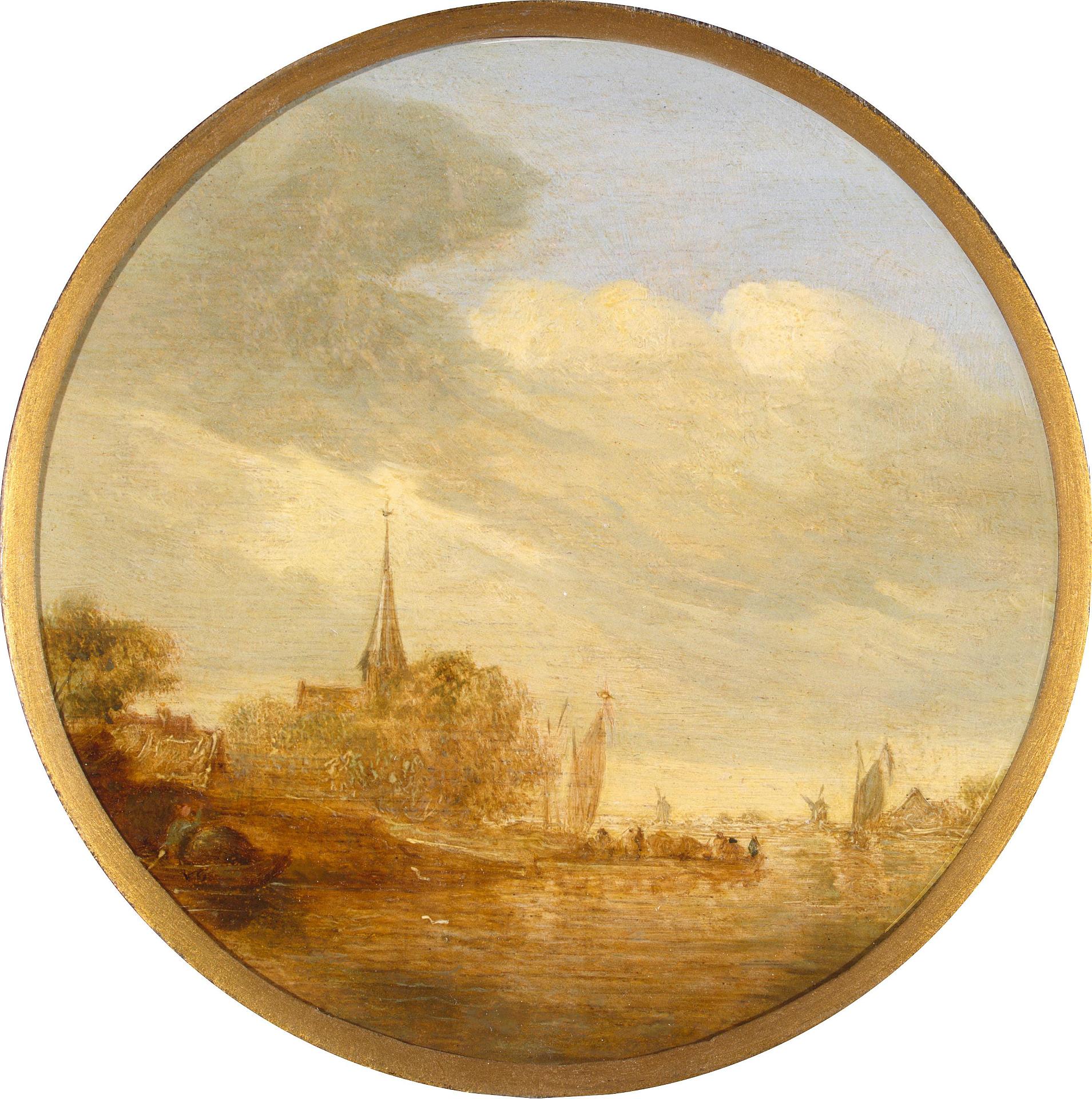 Riverbank with a Church, vintage artwork by Jan van Goyen, 12x8" (A4) Poster