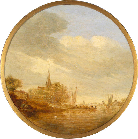 Riverbank with a Church, vintage artwork by Jan van Goyen, 12x8" (A4) Poster