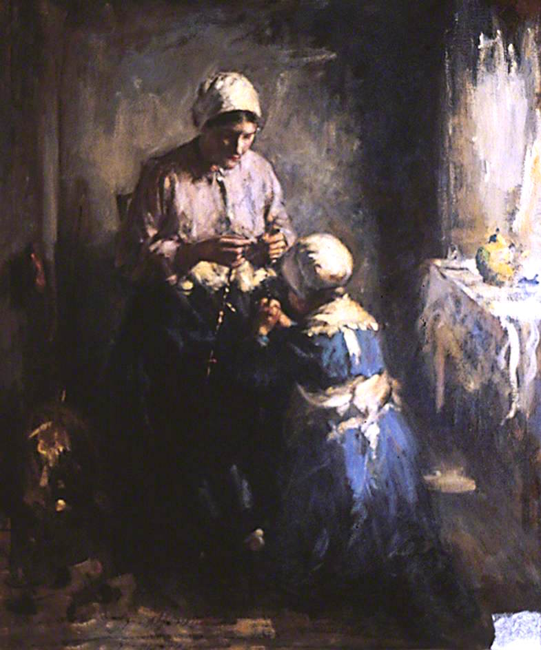 Mother and Child Telling Beads, vintage artwork by Robert Gemmell Hutchison R.S.A. R.S.W., 12x8" (A4) Poster