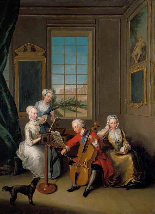 The Music Party: Frederick, Prince of Wales with his Three Eldest Sisters, vintage artwork by Philipe Mercier, 12x8" (A4) Poster