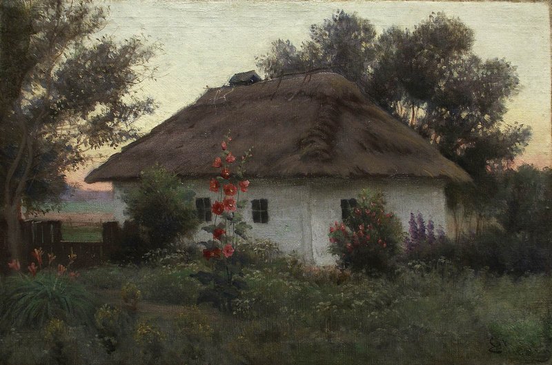 Landscape with a Hut in Ukraine, vintage artwork by Efim Efimovich Volkov, 12x8" (A4) Poster