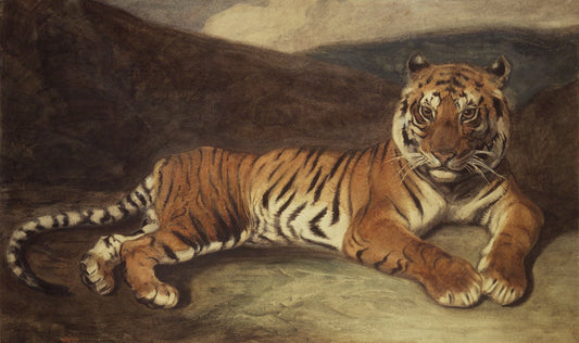 Tiger Reclining, vintage artwork by Antoine-Louis Barye, A3 (16x12") Poster Print