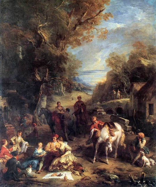 Hunting Picnic, vintage artwork by Franҫois Lemoyne, 12x8" (A4) Poster