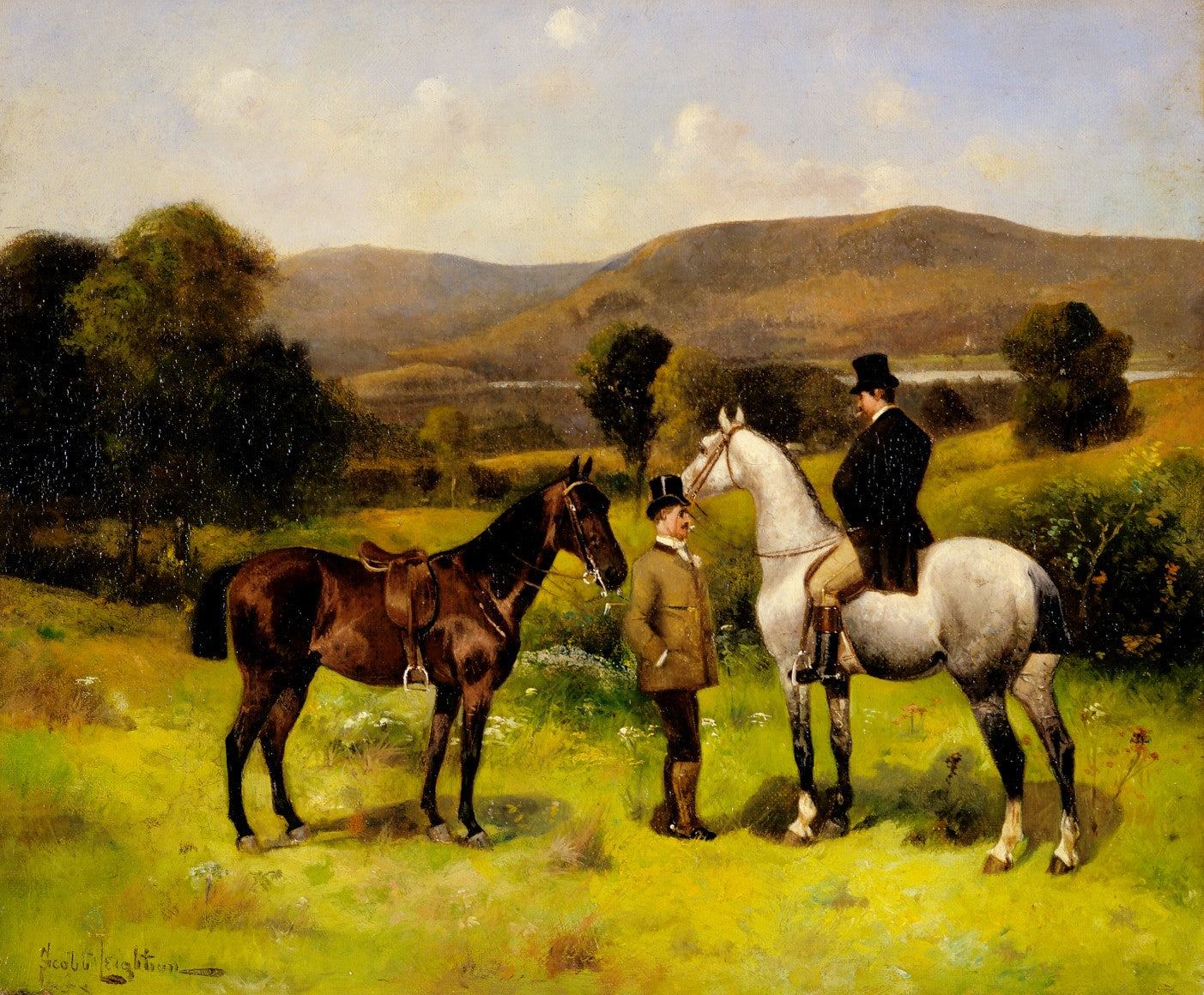 Two Horses and Riders, vintage artwork by Nicholas Winfield Scott Leighton, 12x8" (A4) Poster