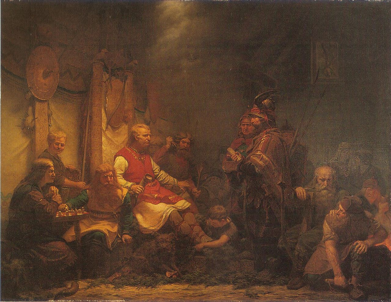 King Ella's messengers before Ragnar Lodbrok's sons, vintage artwork by August Malmstrom, 12x8" (A4) Poster