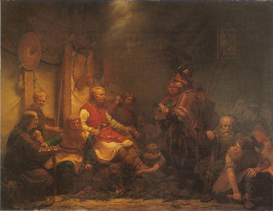 King Ella's messengers before Ragnar Lodbrok's sons, vintage artwork by August Malmstrom, 12x8" (A4) Poster