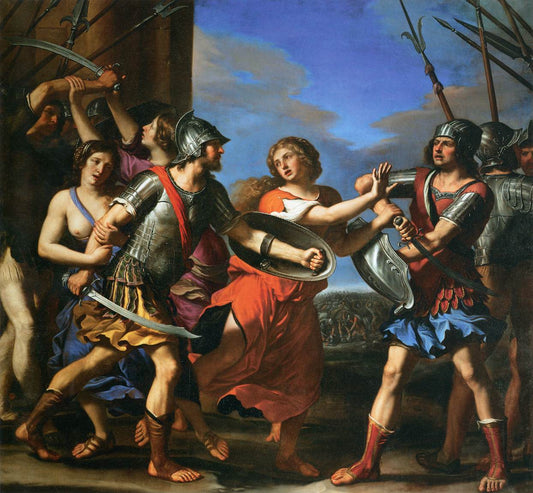 Hersilia Separating Romulus and Tatius, vintage artwork by Guercino, 12x8" (A4) Poster