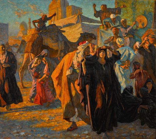 A Street Celebration in Cairo, vintage artwork by Ludwig Deutsch, 12x8" (A4) Poster