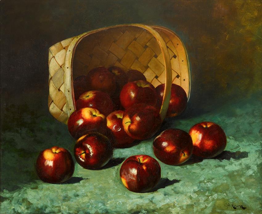 Still Life with Bucket of Apples, vintage artwork by Carducius Plantagenet Ream, 12x8" (A4) Poster