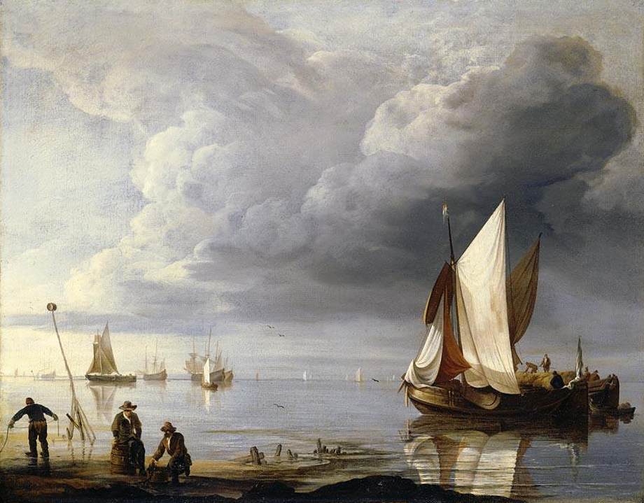 Small Dutch Vessels in a Calm, vintage artwork by Hendrick Jacobsz. Dubbels, 12x8" (A4) Poster