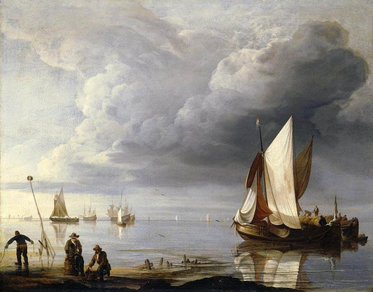 Small Dutch Vessels in a Calm, vintage artwork by Hendrick Jacobsz. Dubbels, 12x8" (A4) Poster