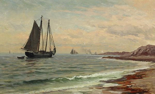 Ship off the San Francisco Coast, vintage artwork by Raymond Dabb Yelland, 12x8" (A4) Poster