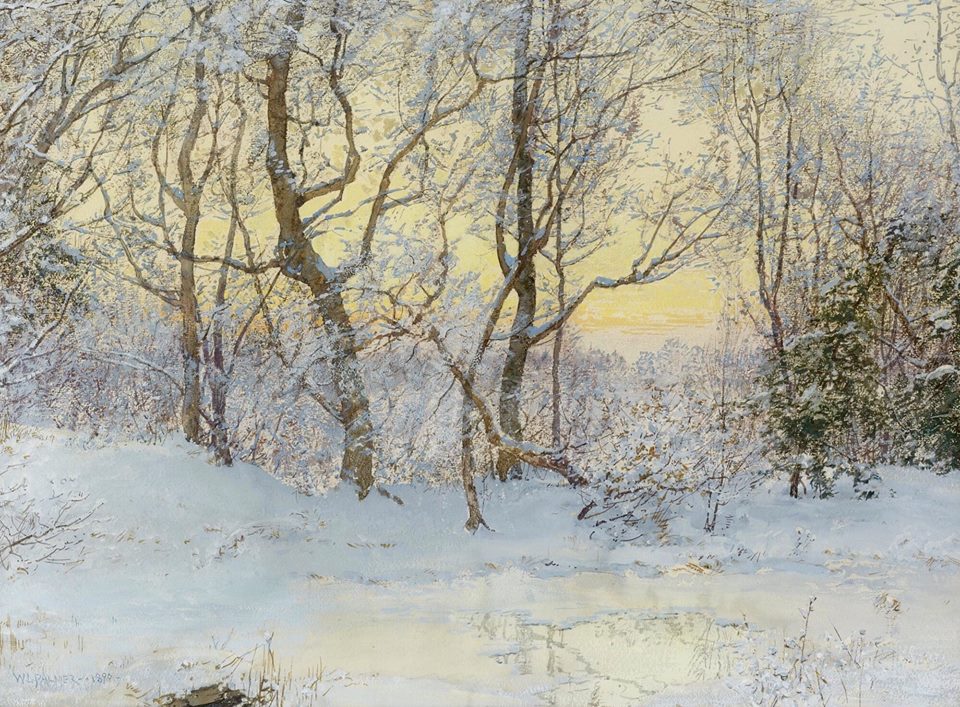 Snow covered landscape, vintage artwork by Walter Launt Palmer, 12x8" (A4) Poster
