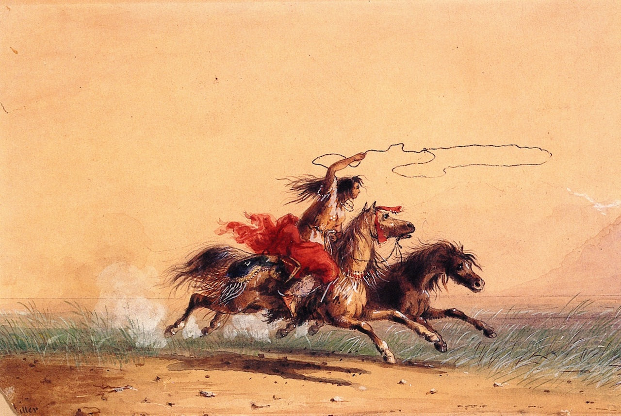 Lassoing Wild Horses, vintage artwork by Alfred Jacob Miller, A3 (16x12") Poster Print