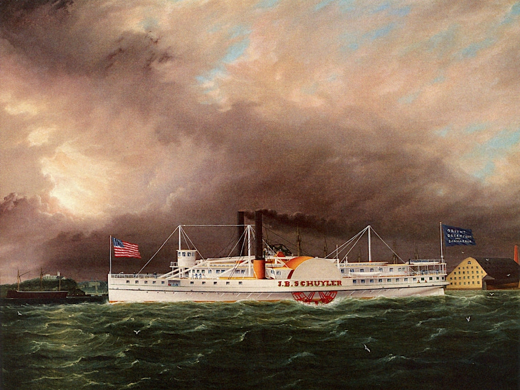 Paddlewheel Steamboat , vintage artwork by James E. Buttersworth, A3 (16x12") Poster Print