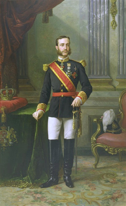 Portrait of King Alfonso XII, vintage artwork by Manuel Ojeda y Siles, 12x8" (A4) Poster