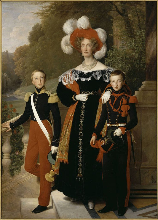 Queen Marie Amelie with her youngest sons, the Dukes of Montpensier and Aumale by  Louis Hersent, vintage artwork by Louis Hersent, 12x8" (A4) Poster