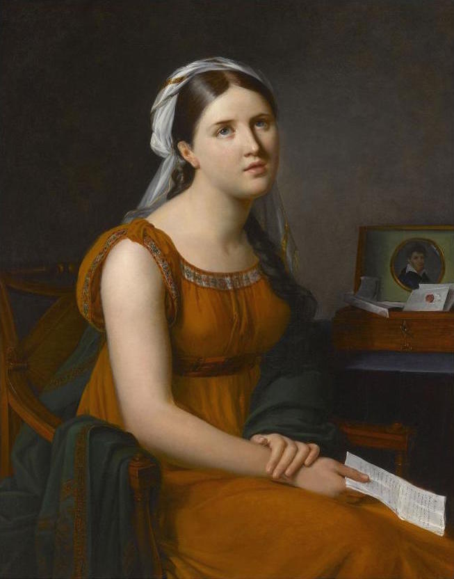 Portrait of a Young Lady Holding a Letter, vintage artwork by Robert Lefèvre, 12x8" (A4) Poster