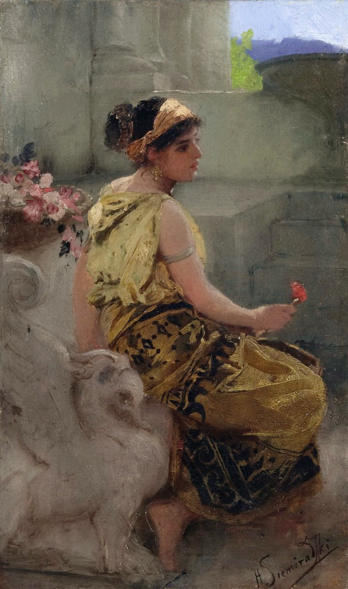 Girl with a Flower, vintage artwork by Hendryk Siemiradzki, 12x8" (A4) Poster