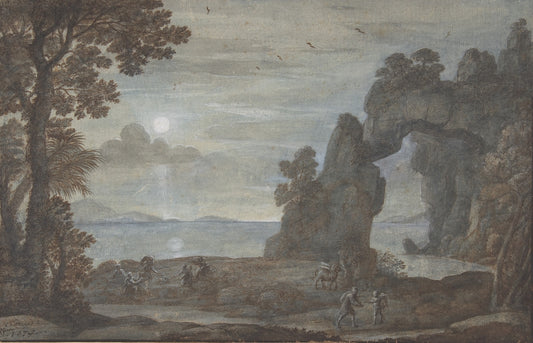 Coast View with Perseus and the Origin of Coral, vintage artwork by Claude Lorrain, 12x8" (A4) Poster