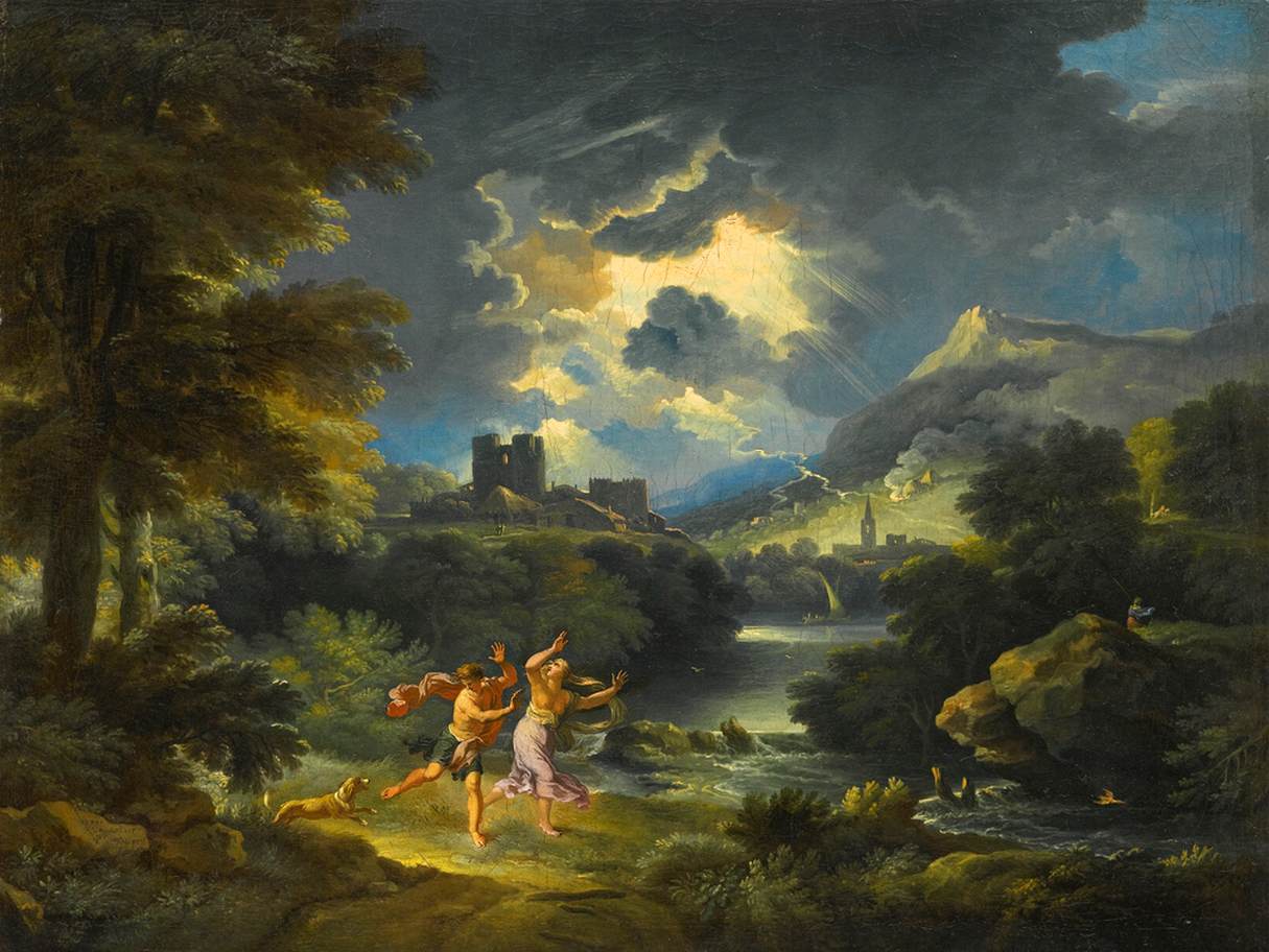 Landscape with Figures in a Storm, vintage artwork by Pieter Mulier the Younger, 12x8" (A4) Poster