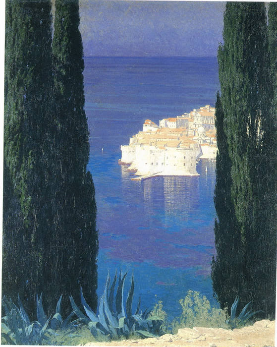 View of the Raguz, vintage artwork by Edward Okuń, 12x8" (A4) Poster