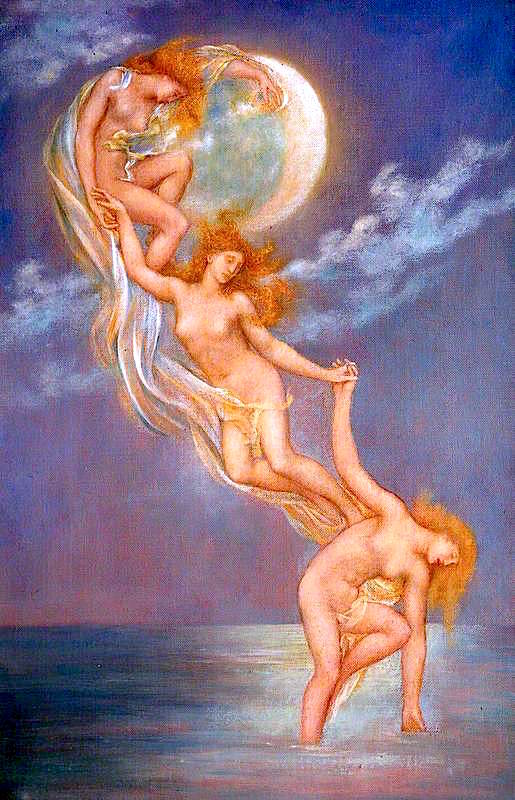 Moonbeams, vintage artwork by Evelyn de Morgan, 12x8" (A4) Poster