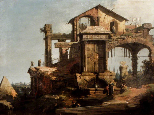 Ruinous Building, Rome, vintage artwork by Attributed to Giovanni Antonio Guardi, 12x8" (A4) Poster