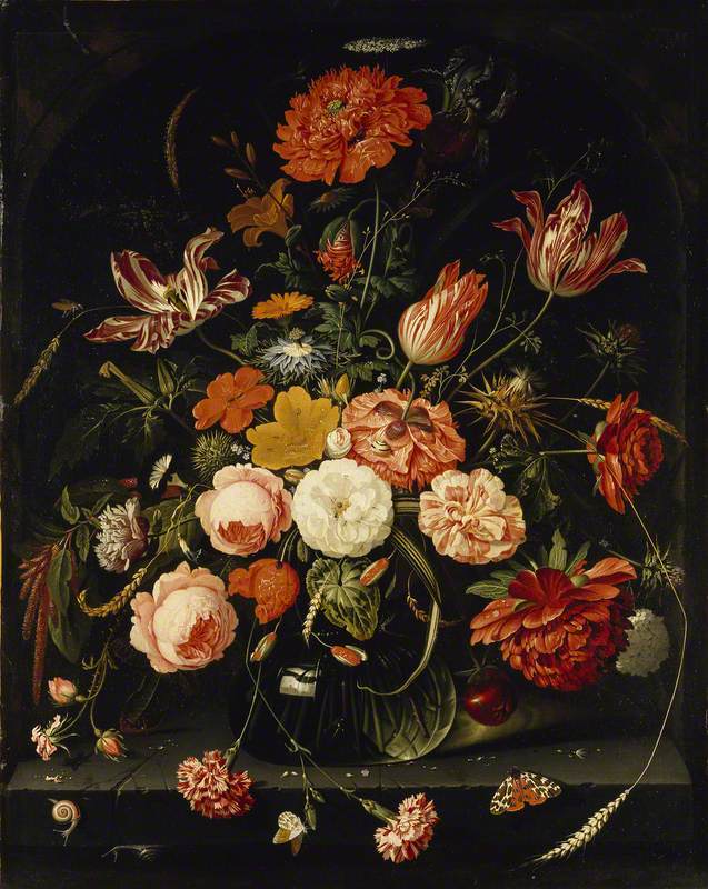 Vase of Flowers with Two Carnations, vintage artwork by Abraham Mignon, 12x8" (A4) Poster