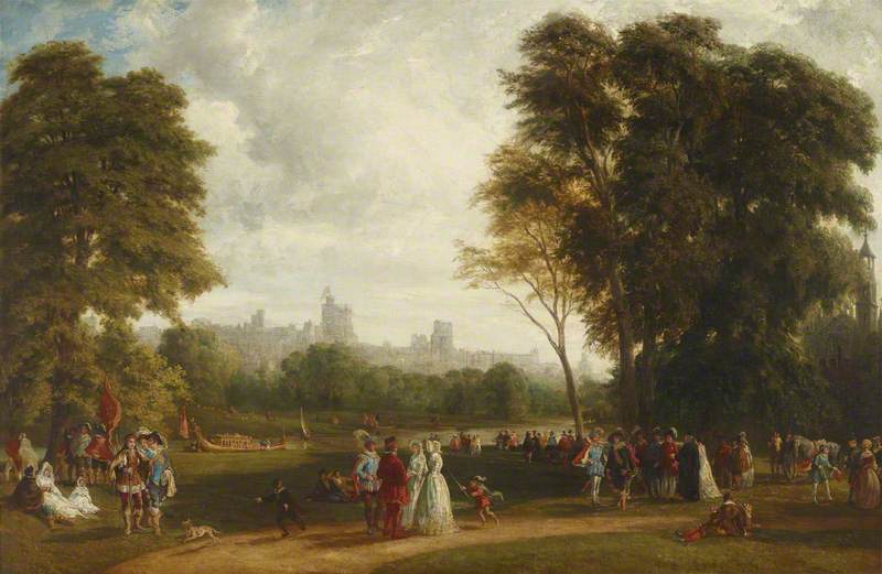 The Montem at Eton, with Windsor Castle beyond the River Thames, vintage artwork by William Parrott, A3 (16x12") Poster Print