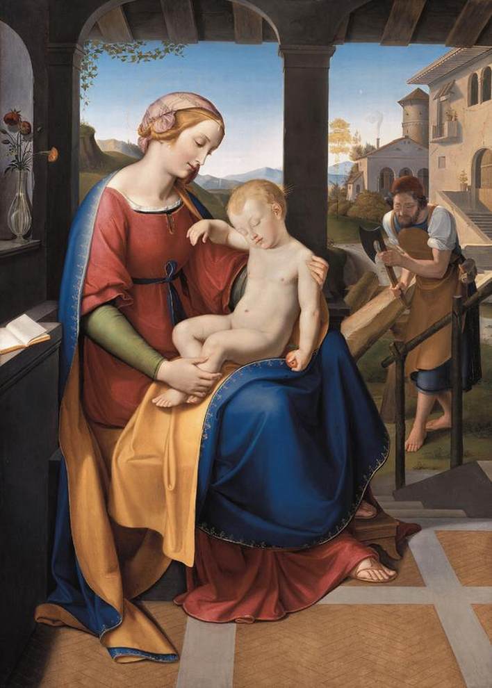 The Holy Family beneath the Portico, vintage artwork by Friedrich Wilhelm Schadow, 12x8" (A4) Poster