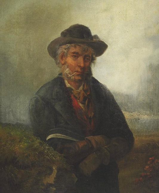 A Country Man in Landscape, Smoking a Pipe, vintage artwork by John Bagnold Burgess, 12x8" (A4) Poster