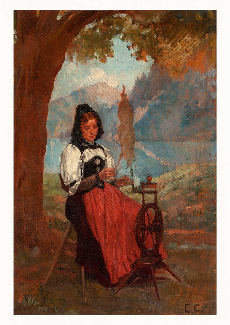 Spinning in the Mountains, vintage artwork by Edouard Castres, 12x8" (A4) Poster